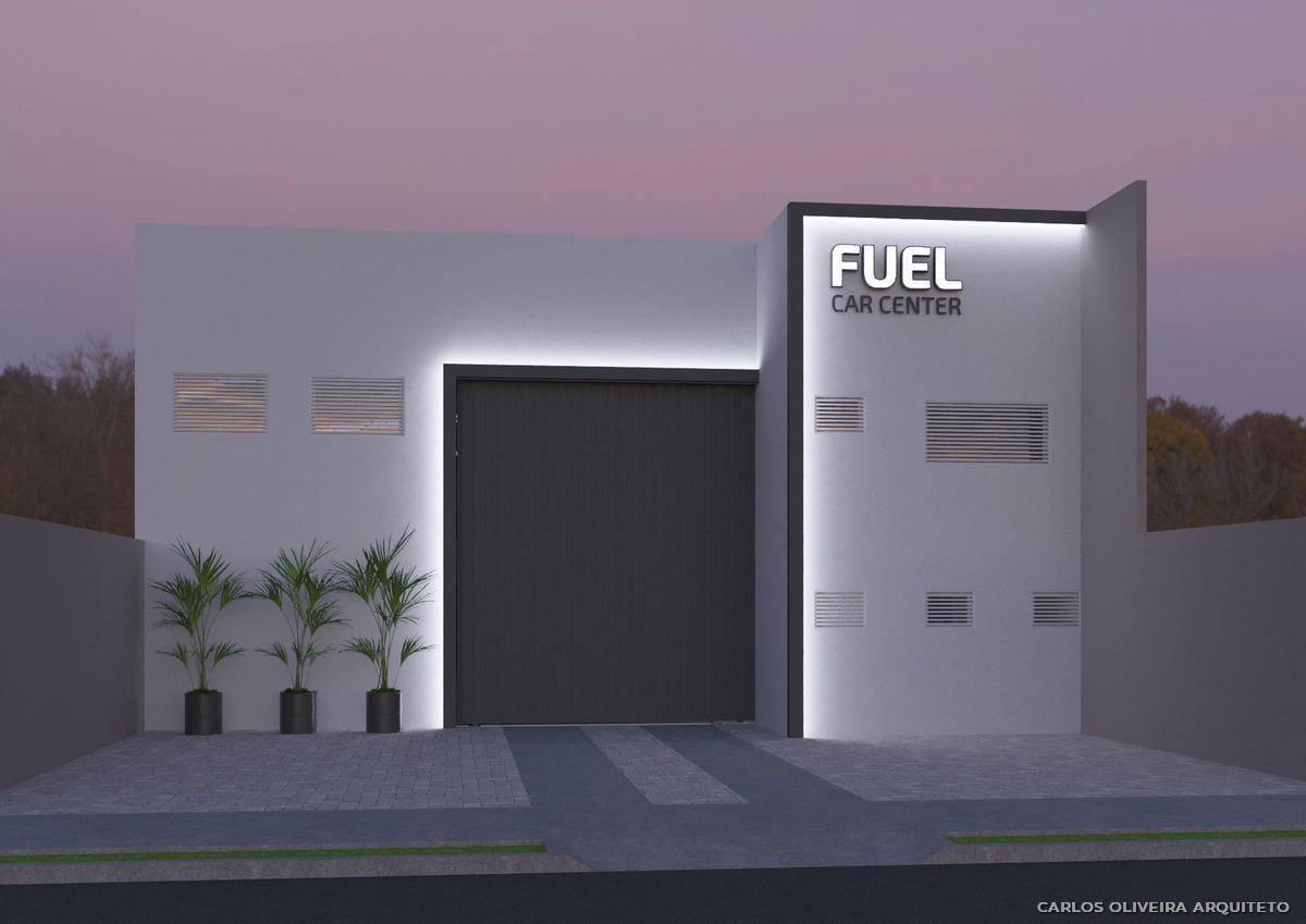 FACHADA ILUMINAÇÃO NOTURNA OFICINA MECÂNICA PROJETO