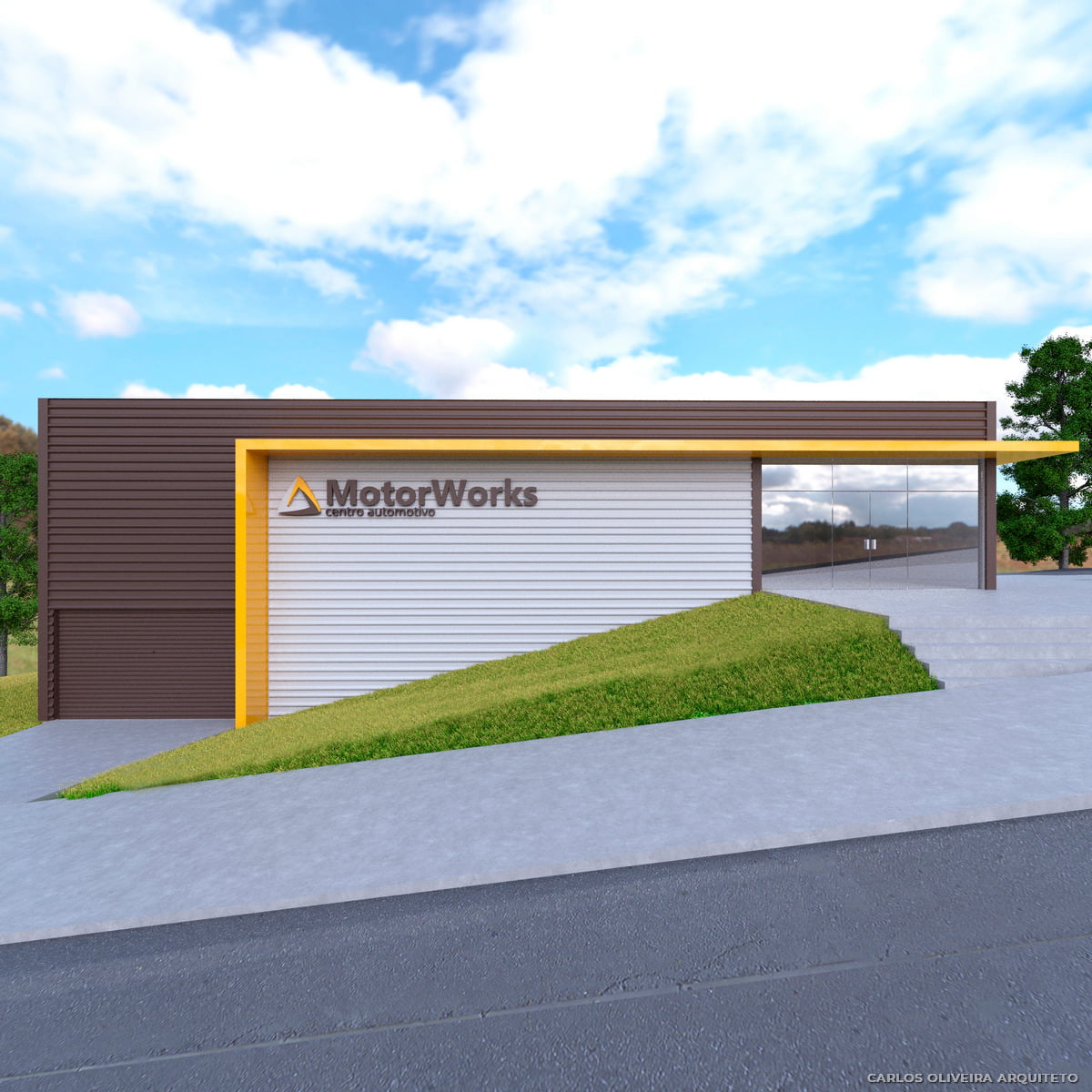 fachada centro automotivo, barracão comercial em londrina projeto arquiteto