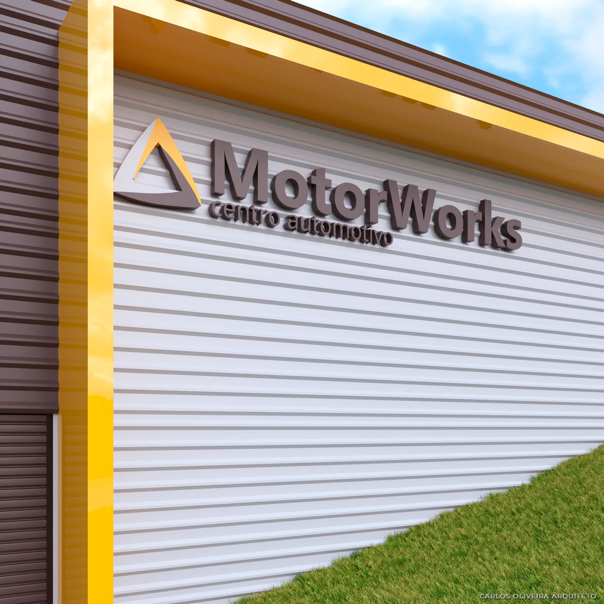 fachada, logo oficina automotiva, arquitetura de barracão em londrina